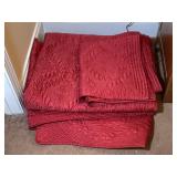 Queen Size Red Quilted Bedspread and Shams