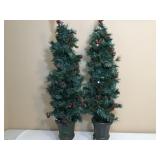 Pair Of Pre-Lit Artificial Christmas Trees