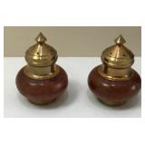 Vintage Wood And Brass Salt & Pepper Shakers