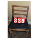 Vtg Ladder Back Chair Black Vinyl Seat