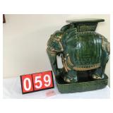 Large Vtg Ceramic Elephant Plant Stand Green Gold