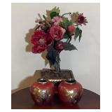 Pair Red Lacquer Style Vases