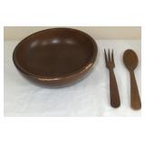Vintage Wooden Salad Bowl & Servers
