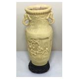 Vintage Relief Carved Resin Elephant Vase 12in