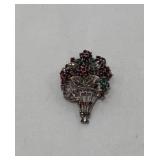 Beautiful Sterling Silver Floral Basket Brooch
