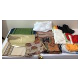 Assorted Linens And Decorative Fan