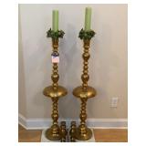 Pair Tall Brass Floor Candelabra 48in