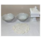 Milk Glass Covered Dish & Bowls