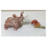 Hand-Carved Stone Elephant & Bird Figurines