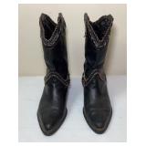 Womens Black Leather Cowboy Boots Size 6.5