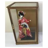 Vintage Japanese Geisha Doll In Glass Case