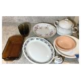 Assorted Kitchenware And Porcelain Serving Pieces