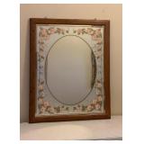 Beautiful Vtg Oak Floral Wall Mirror 25x31