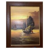 Oil Painting Chinese Junk Ships 24x30