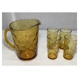 Amber Glass Pitcher And Tumbler Set