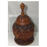 Hand-Carved Wooden Lidded Jar 20 in