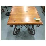 Vtg Pine Side Table w/ Metal Base Size 24x24