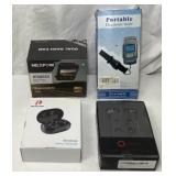 Electronics Assortment Dash Cam Earbuds Scale