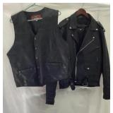 Leather Motorcycle Jacket 50 & Vest XL