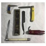 Assorted Vtg Pocket Knives & Straight Razor