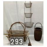 Rustic Twig Magazine Rack & Woven Baskets