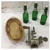 Universal Grinder Wicker Basket & Grolsch Bottles