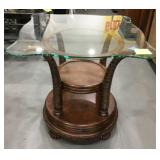 Vtg Glass Top Side Table w/ Wood Base Size 30