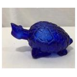 Cobalt Blue Glass Turtle Figurine