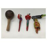 Hand-Carved Wooden Maraca & Bird Ornaments
