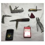 Assorted Pocket Knives And Lighters