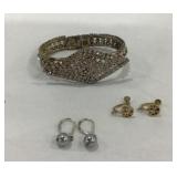 Rhinestone Bangle And Earring Set