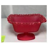 Vintage Red Glass Footed Bowl 7.5in