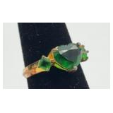 Green glass heart shaped 925 ring. Size 7