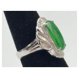 Vtg Jadeite Jade 18k white gold ring. Size 7