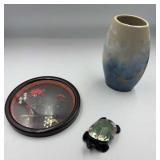 Asian ceramic vase, jade turtle & vintage Chinese