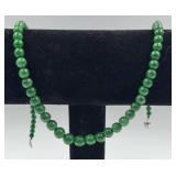 Green Jade single strand beaded necklace 18"