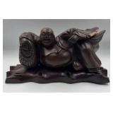 Vtg hand carved wooden Laughin Buddha. 12"x