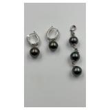 South Sea 925 black Tahitian pearl type earrings
