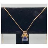 Vtg Italy 925 necklace w/ sapphire pendant. 18"