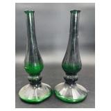 AVON style green glass bud vases