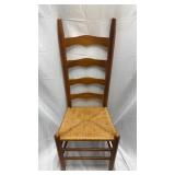 wooden ladder-back side chair with woven rush
