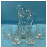 Vtg pinwheel crystal pitcher & tumblers