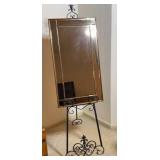20'x36' wood framed mirror w/ wrought iron stand.