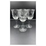 Etched flower bulb stemmed wine goblets