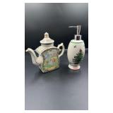 James Sadler teapot & Spode hand soap dispenser