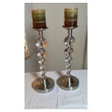 Pillar candle holder w/ glass ball base.