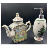 James Sadler teapot & Spode hand soap dispenser