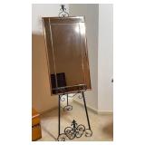 20"x36" wood framed mirror w/ wrought iron stand.