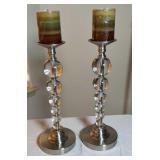 Pillar candle holder w/ glass ball base.