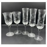 Etched flower bulb stemmed wine & champagne